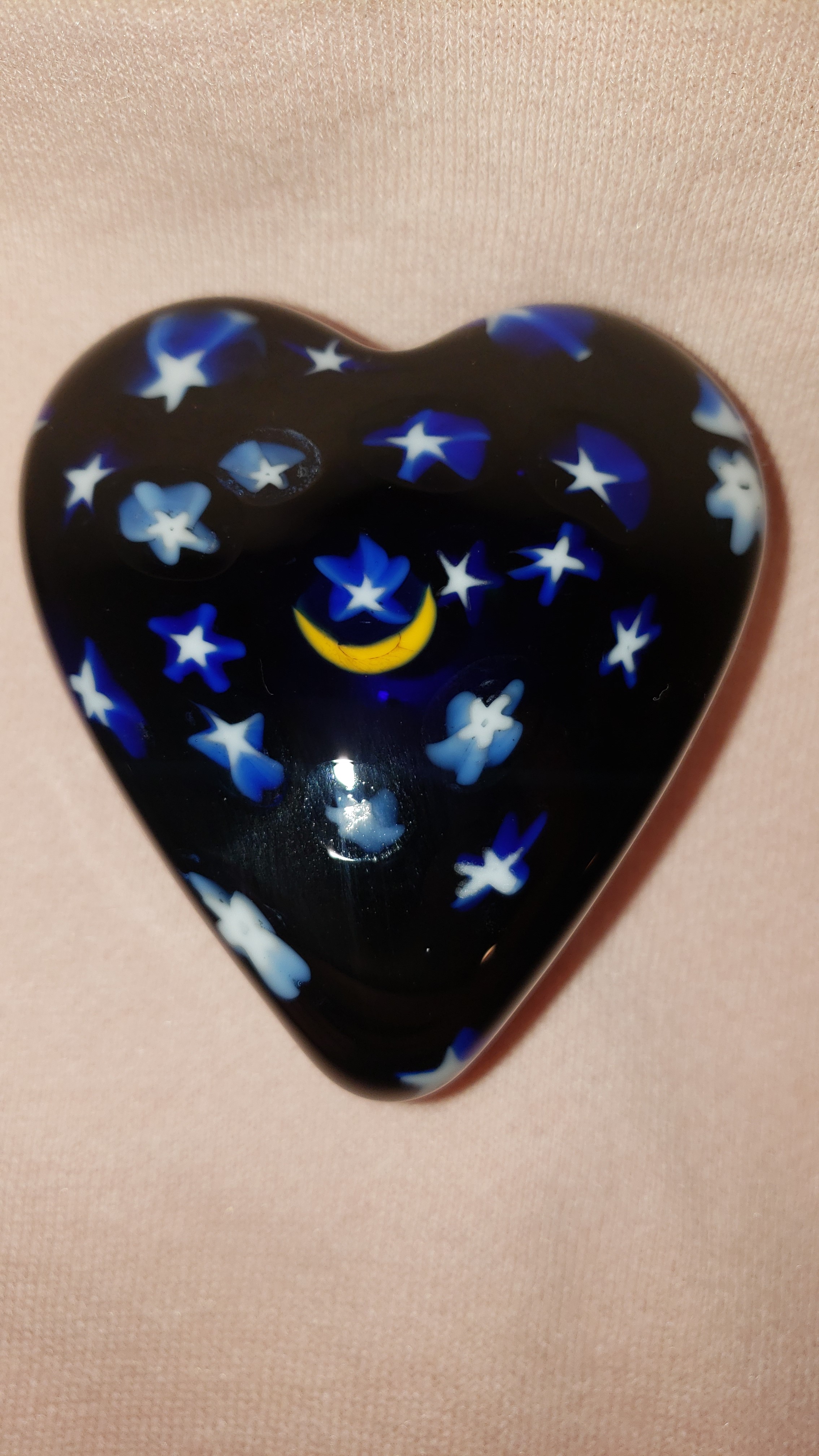 Moon and Stars Glass Heart Paperweight - by David Salazar As Seen In...